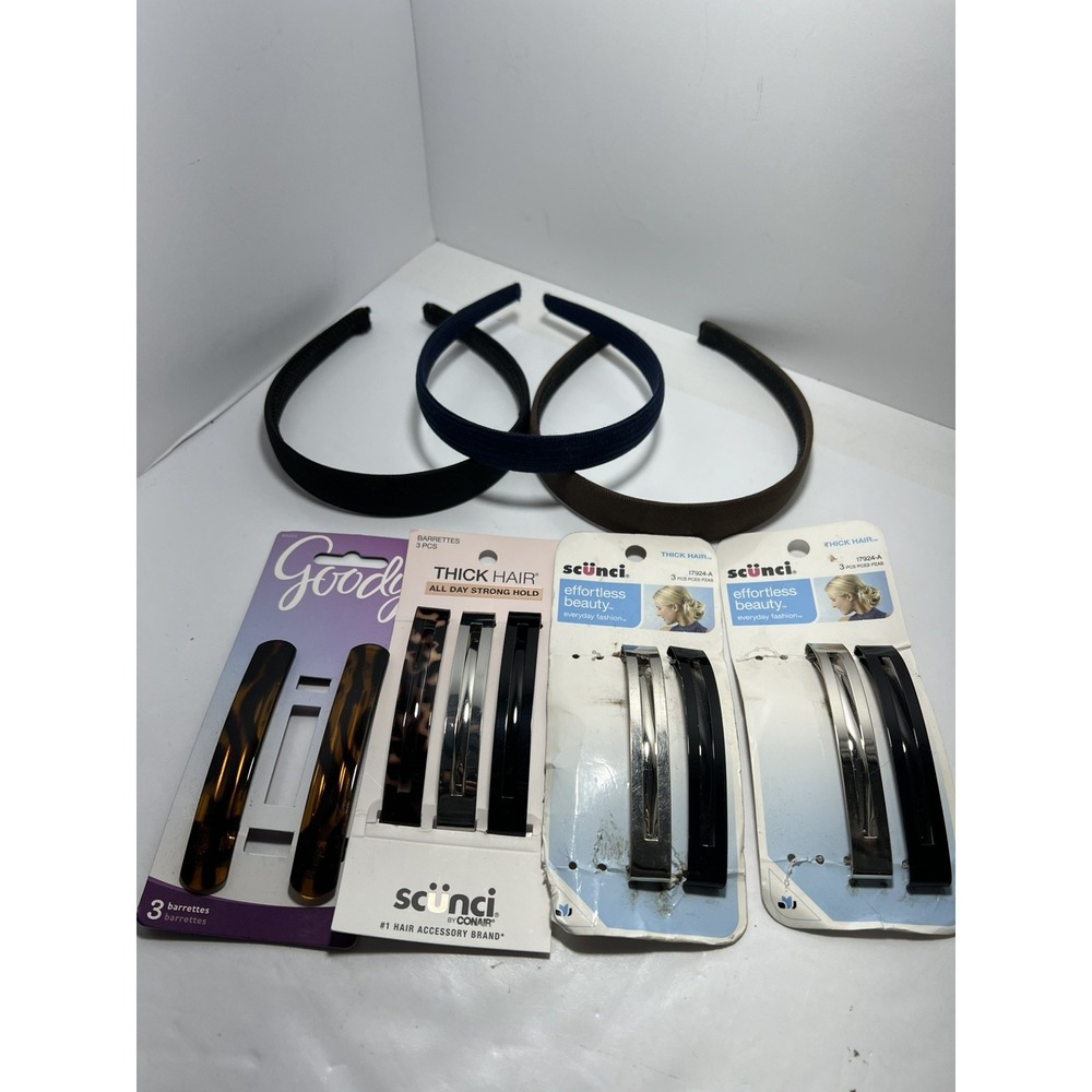 Lot of 12 Scunci Goody Conair Thick Hair Barrettes Bobby Snap Clips Head Bands
